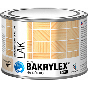 Bakrylex V1302 univerzál mat disperzní lak na dřevo bezbarvý, 300 g Bakrylex V1302 univerzál mat disperzní lak na dřevo bezbarvý, 300 g