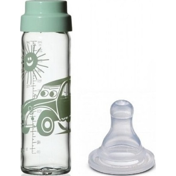 Simax Kojenecká láhev ze skla se silikonovým sosákem 250 ml různé motivy a barvy