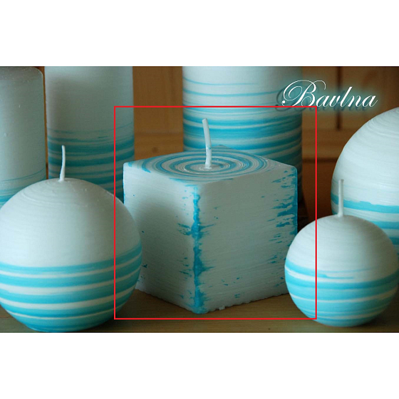 Lima Aromatická spirála Bavlna svíčka bílo - tyrkysová krychle 65 x 65 mm 1 kus