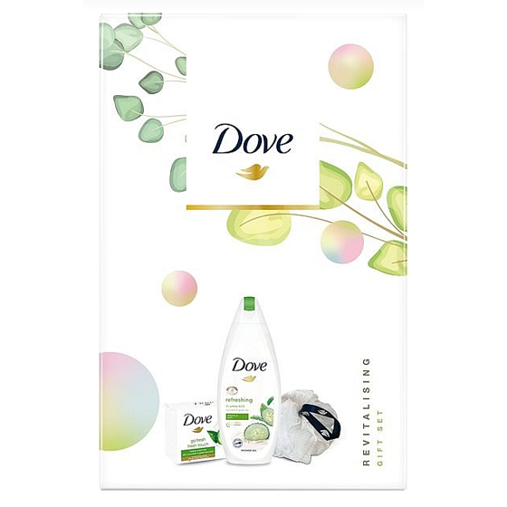 Dove Nourishing Secrets Osvěžujíci Go Fresh Touch Okurka & Zelený sprchový gel 250 ml + toaletní mýdlo 100 ml + houba na myti, kosmetická sada