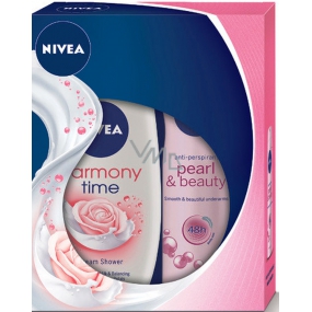 Nivea Pearl & Beauty antiperspirant sprej 150 ml + Harmony Time krémový sprchový gel 250 ml, pro ženy kosmetická sada