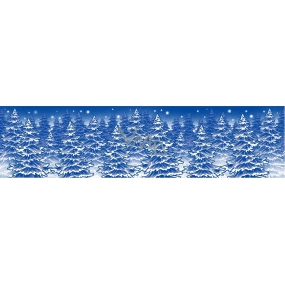 Okenní fólie bez lepidla pruh zamrzlý s duhovými glitry stromky 64 x 15 cm