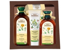 Green Pharmacy Měsíček a Rozmarýnový olej šampon pro mastné vlasy 350 ml + kondicionér na mastné vlasy 300 ml + Olivový olej a goji krém na ruce 100 ml + Aloe a limetka balzám na rty 3,6 g, kosmetická sada