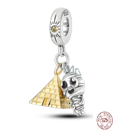 Charm Sterlingové stříbro 925 Egypt Pyramida + Mumie, 2v1 přívěsek na náramek cestování