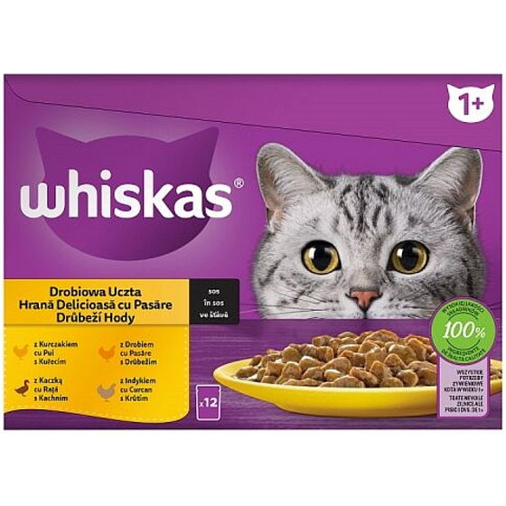 Whiskas Drůbeží hody ve šťávě kuře, kachna, drůbež, krůta kapsičky ve šťávě 12 x 85 g