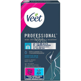 Veet Professional Nohy a tělo depilační voskové pásky pro citlivou pokožku 12 kusů