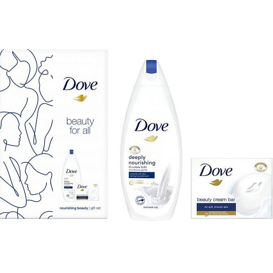 Dove Beauty For All Deeply Nourishing sprchový gel 250 ml + Original toaletní mýdlo 100 g, kosmetická sada