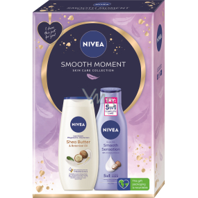 Nivea Smooth Moment Shea Butter & Botanical sprchový gel 250 ml + Smooth Sensation tělové mléko 250 ml, kosmetická sada pro ženy