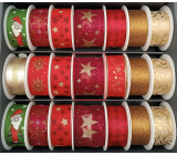 Nekupto Stuha látková vánoční Tmavě červená zlaté hvězdy 40 mm x 2 m
