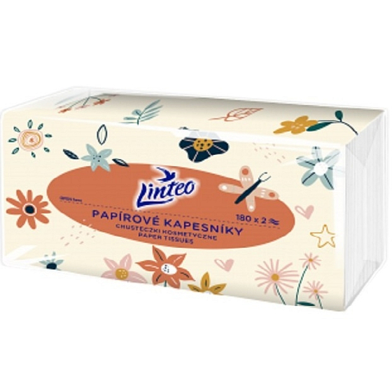 Linteo papírové kapesníky bílé 2 vrstvé 180 kusů v sáčku