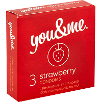 You & Me Strawberry průhledný lubrikovaný kondom s vůní jahod, 3 ks
