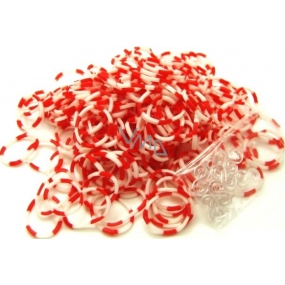 Loom Bands gumičky na pletení náramků Bílé s červenými proužky 200 kusů
