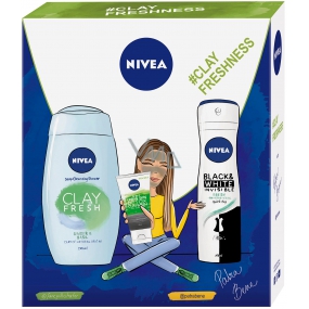 Nivea Clay Fresh Zázvor & Bazalka sprchový gel s jílem 250 ml + Black & White Fresh antiperspirant sprej pro ženy 150 ml + Urban Skin Detox 3v1 čisticí krém 150 ml, kosmetická sada