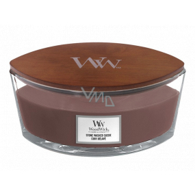 WoodWick Stone Washed Suede - Sepraný semiš vonná svíčka s dřevěným širokým knotem a víčkem sklo loď 453 g