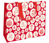 Nekupto Dárková papírová taška s ražbou 30 x 23 x 12 cm Vánoční červená s bílými kolečky