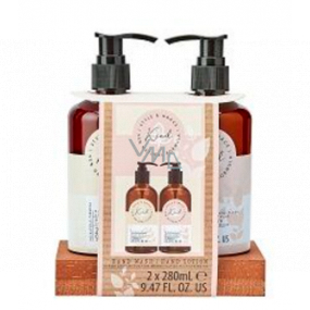 Sunkissed Hand Wash Set 95% Natural Kind mycí gel na ruce 280 ml + mléko na ruce 280 ml + piniový podnos, kosmetická sada pro ženy