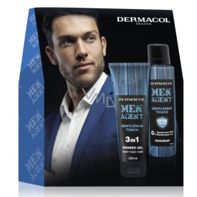 Dermacol Men Agent Gentleman Touch 3v1 sprchový gel na tělo, obličej a vlasy 250 ml + deodorant sprej pro muže 150 ml, kosmetická sada pro muže