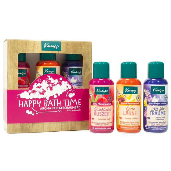 Kneipp Šťastné koupání Čas snění pěna do koupele 100 ml + Dobrá nálada pěna do koupele 100 ml + Staré dobré čas pěna do koupele 100 ml, kosmetická sada