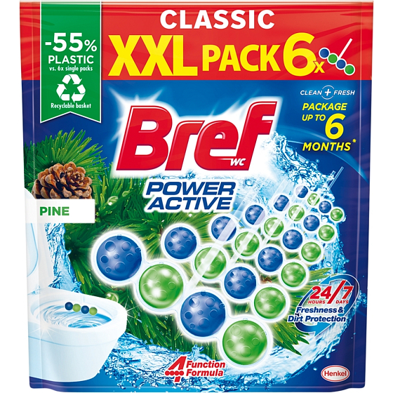 Bref Power Aktiv Pine tuhý WC blok, 6 × 50 g