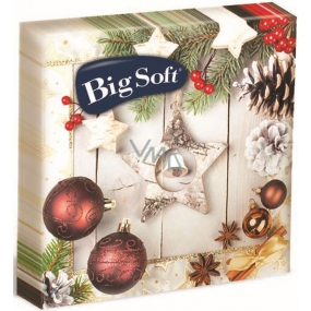 Big Soft Papírové ubrousky 2 vrstvé 33 x 33 cm 20 kusů Vánoční Hnědé ozdoby + bílá hvězda