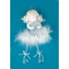Panenky bílé s peřím a křišťálovými botičkami na zavěšení 19 cm