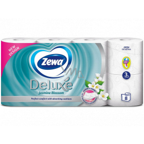 Zewa Deluxe Aqua Tube Jasmine Blossom parfémovaný toaletní papír 150 útržků 3 vrstvý 8 kusů, rolička, kterou můžete spláchnout
