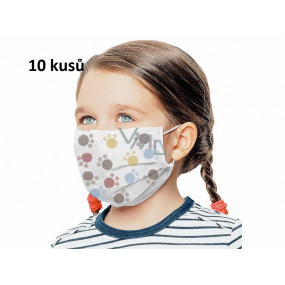 Rouška 3 vrstvá ochranná zdravotní netkaná jednorázová, nízký dýchací odpor pro děti 10 kusů bílá potisk tlapka