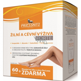 Priessnitz Forte Žilní a cévní výživa doplněk stravy 60 tobolek + De Luxe mazání na žíly a céy 125 ml, sada