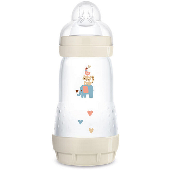 Mam Anti-Colic antikoliková láhev na krmení, silikonová jemná savička se středním průtokem 2+ měsíců Bílá 260 ml