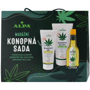 Alpa Konopný masážní balzám 150 ml + Konopný masážní gel 100 ml + Francovka Konopí Cannabis lihový bylinný roztok 160 ml, kosmetická sada