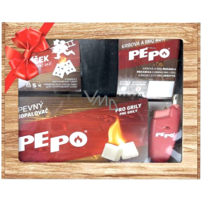 Pepo pevný podpalovač 40 podpalů + kominíček 5 kusů + dřevěný podpalovač 32 podpalů + teleskopický zapalovač 1 kus + zápalky 95 mm 1 kus + krbová a BBQ rukavice 1 kus, dárkové balení