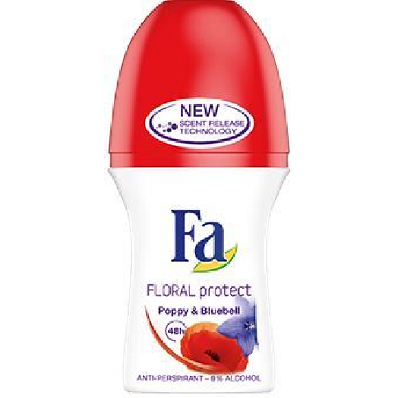 Fa Floral Protect Poppy & Bluebell kuličkový antiperspirant deodorant roll-on pro ženy 50 ml