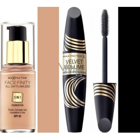 Max Factor Facefinity All Day Flawless 3v1 make-up 80 Bronze 30 ml + Velvet Volume False Lash Effect řasenka Black 13,1 ml