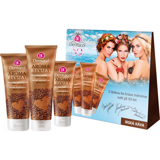 Dermacol Aroma Ritual Irská káva Opojný sprchový gel 250 ml + tělové mléko 200 ml + krém na ruce 100 ml, kosmetická sada