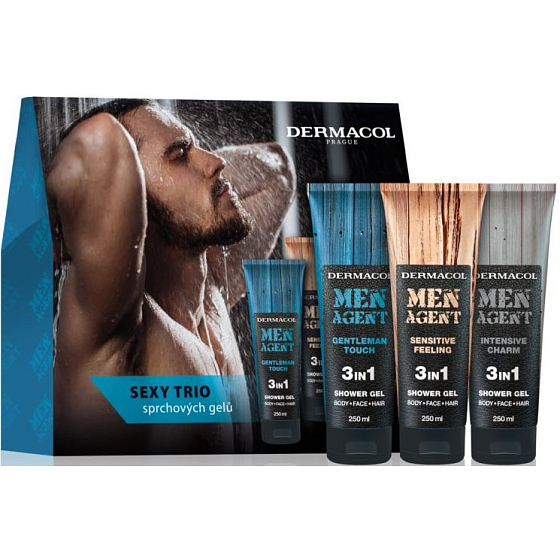 Dermacol Men Agent Sexy Trio Gentleman Touch 3v1 sprchový gel 250 ml + Sensitive Feeling 3v1 sprchový gel 250 ml + Intensive Charm 3v1 sprchový gel 250 ml, kosmetická sada