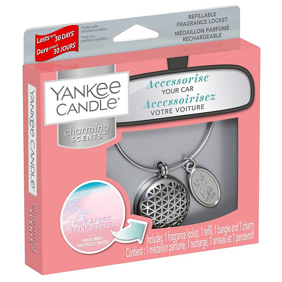 Yankee Candle Pink Sands - Růžové písky vůně do auta kovová stříbrná visačka Charming Scents set Geometric 13 x 15 cm, 90 g