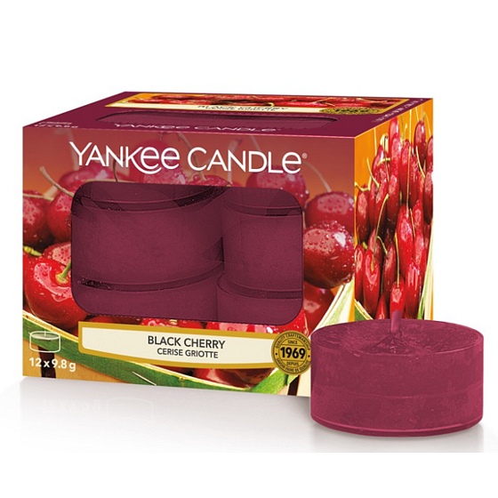 Yankee Candle Black Cherry - Zralé třešně vonná čajová svíčka 12 x 9,8 g