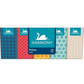 Harmony Prima 3vrstvé papírové kapesníky, 10 × 10 ks