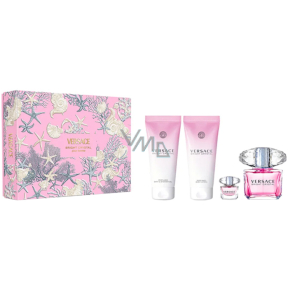 Versace Bright Crystal Pour Femme toaletní voda 90 ml + tělové mléko 100 ml + sprchový gel 100 ml + toaletní voda 5 ml miniatura, dárková sada pro ženy