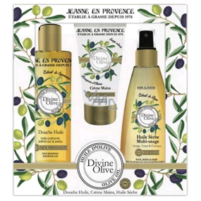 Jeanne en Provence Divine Olive sprchový olej 250 ml + krém na ruce 75 ml + vyživující olej na tělo, obličej a vlasy 150 ml, kosmetická sada