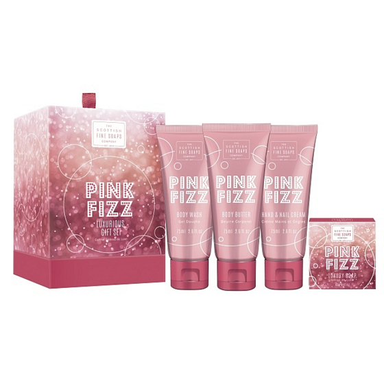 Scottish Fine Soaps Růžový Fizz sprchový gel 75 ml + tělové máslo 75 ml + krém na ruce a nehty 75 ml + mýdlo 40 g, kosmetická sada
