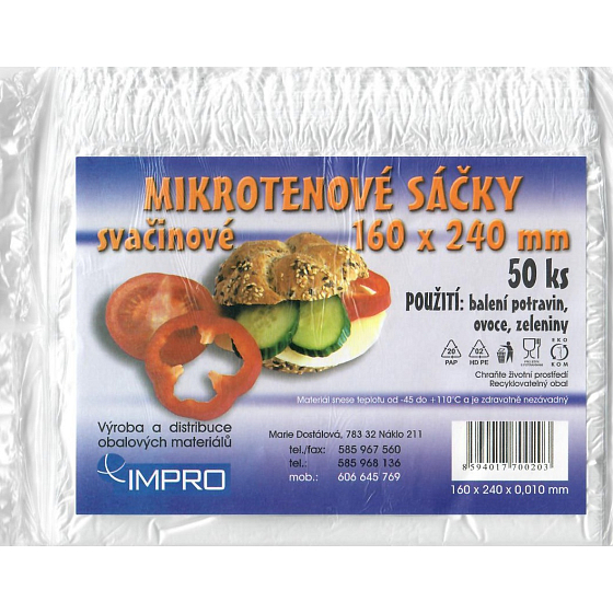Impro Sáček mikroténový svačinový 10my 160 x 240 mm 50 kusů