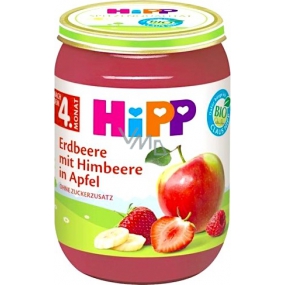 Hipp Ovoce Bio Jablka s jahodami a malinami ovocný příkrm, snížený obsah laktózy a bez přidaného cukru pro děti 190 g