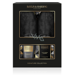 Baylis & Harding Černý pepř a ženšen sprchový gel 140 ml + toaletní mýdlo 100 g + pantofle, kosmetická sada pro muže