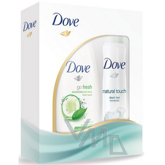 Dove Natural Touch deodorant sprej 150 ml + Go Fresh Touch Okurka & Zelený čaj sprchový gel 250 ml, kosmetická sada