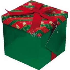 Anděl Dárková krabička skládací s mašlí vánoční červenozelená s vínovou mašlí 1372 M 15 x 15 x 15 cm 1 kus