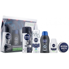 Nivea Men Cestovní sada pro muže Men krém 30 ml + antiperspirant Invisible 100 ml + sprchový gel Active Clean 50 ml + balzám po holení Sensitive 30 ml + gel na holení Sensitive 30 ml, kosmetická sada