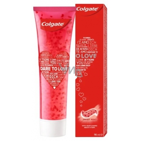 Colgate Dare To Love červená zubní pasta obsahuje chladící rozpustné krystalky ve tvaru srdce 98 ml