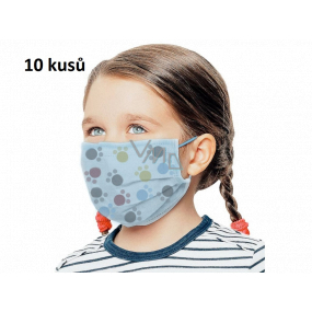 Rouška 3 vrstvá ochranná zdravotní netkaná jednorázová, nízký dýchací odpor pro děti 10 kusů modrá potisk tlapka