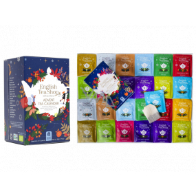 English Tea Shop Bio Adventní kalendář modrý 24 kusů bioodbouratelných pyramidek čaje, 13 příchutí, 50 g, dárková sada